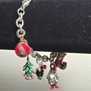 Brighton "Christmas Story" Holiday Charm Bracelet Silver Tone Snowman Holly